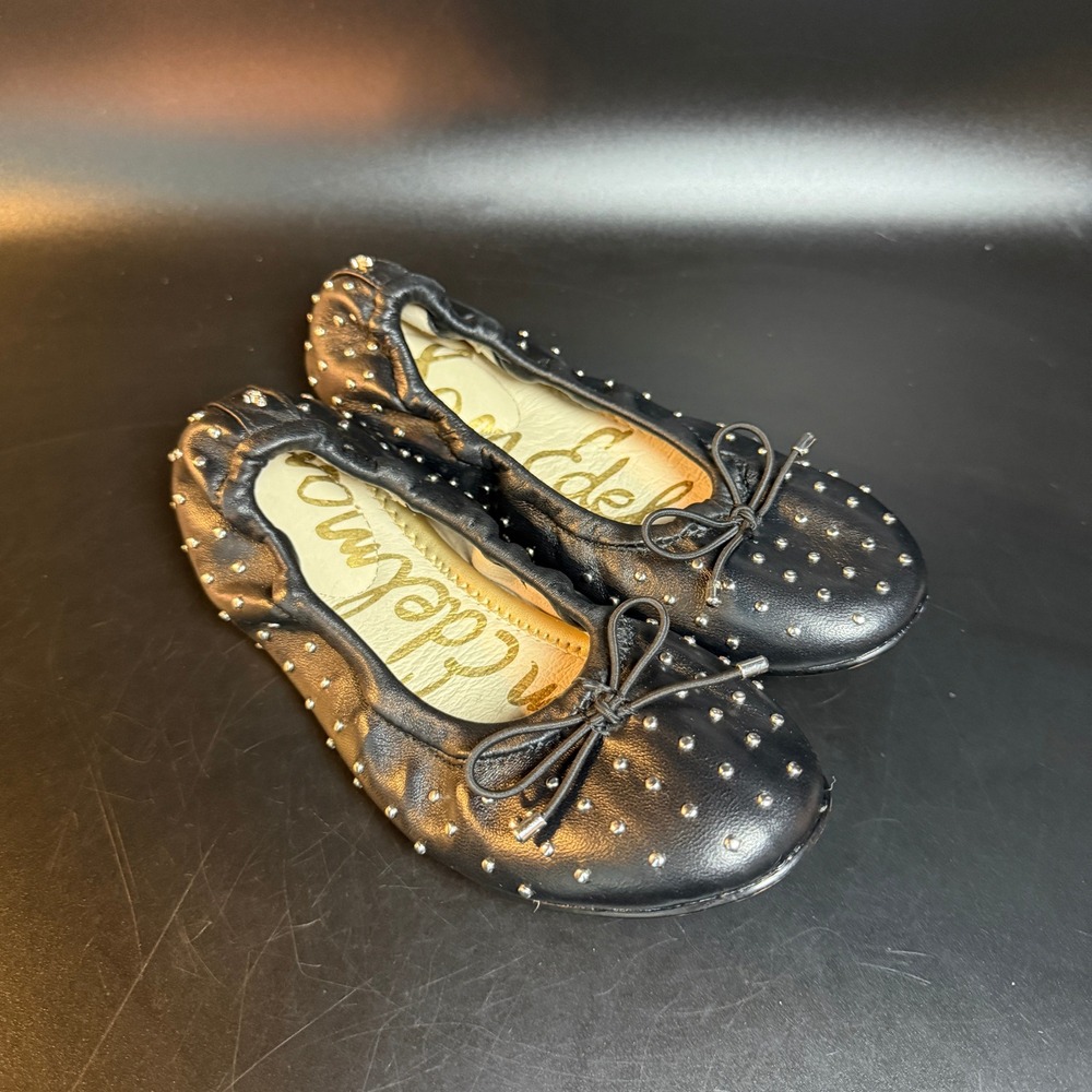Sam Edelman Fiona Mini Black Leather Studded Ballet Flats Girls 1M‎